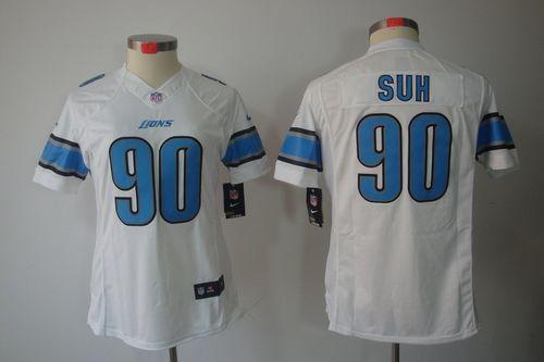 Lions #90 Ndamukong Suh White Women's Stitched NFL Limited Jersey