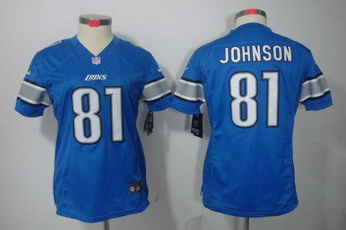 Lions #81 Calvin Johnson Light Blue Team Color Women's Stitched NFL Limited Jersey