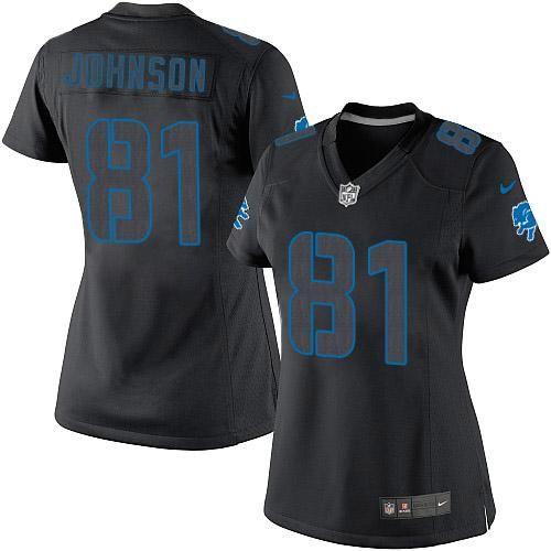 Lions #81 Calvin Johnson Black Impact Women's Stitched NFL Limited Jersey