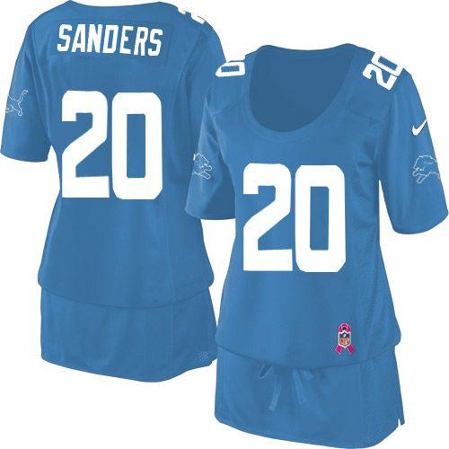 Lions #20 Barry Sanders Light Blue Team Color Women's Breast Cancer Awareness Stitched NFL Elite Jersey