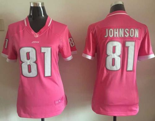 Lions #81 Calvin Johnson Pink Women's Stitched NFL Elite Bubble Gum Jersey
