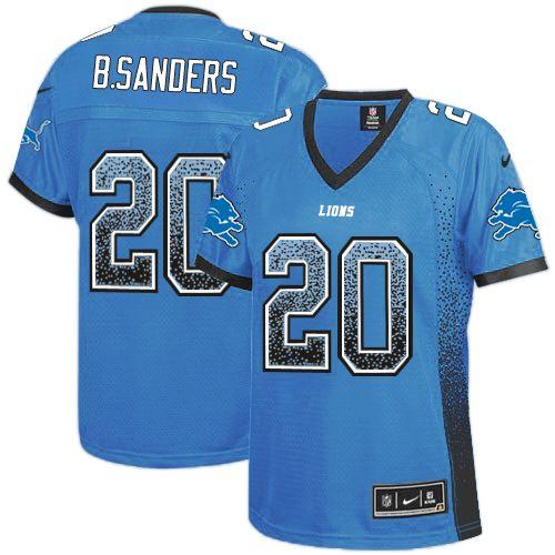 Lions #20 Barry Sanders Light Blue Team Color Women's Stitched NFL Elite Drift Fashion Jersey