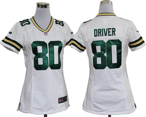 Packers #80 Donald Driver White Women's Stitched NFL Elite Jersey