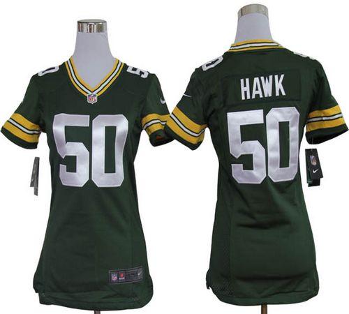 Packers #50 A.J. Hawk Green Team Color Women's Stitched NFL Elite Jersey