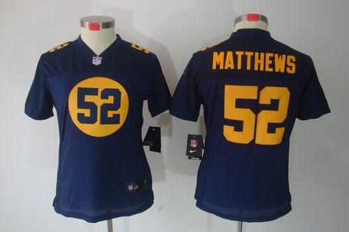 Packers #52 Clay Matthews Navy Blue Alternate Women's Stitched NFL Limited Jersey