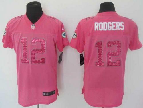 Packers #12 Aaron Rodgers Pink Sweetheart Women's Stitched NFL Elite Jersey