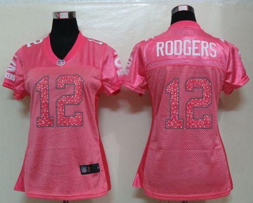 Packers #12 Aaron Rodgers Pink Sweetheart Women's NFL Game Jersey
