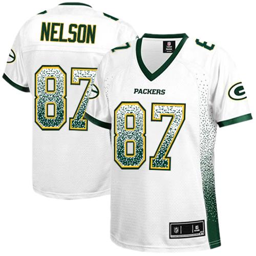 Packers #87 Jordy Nelson White Women's Stitched NFL Elite Drift Fashion Jersey