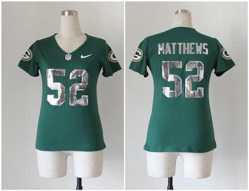 Packers #52 Clay Matthews Green Women's Stitched NFL Elite Handwork Sequin Lettering Jersey