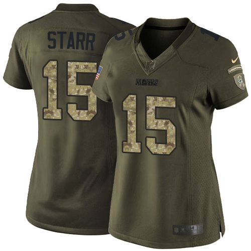 Packers #15 Bart Starr Green Women's Stitched NFL Limited Salute to Service Jersey