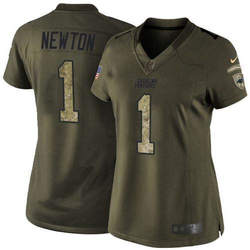 Panthers #1 Cam Newton Green Women's Stitched NFL Limited Salute to Service Jersey