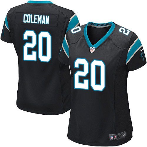 Panthers #20 Kurt Coleman Black Team Color Women's Stitched NFL Elite Jersey