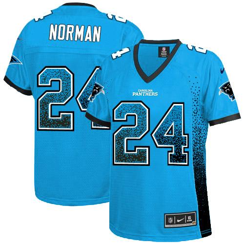 Panthers #24 Josh Norman Blue Alternate Women's Stitched NFL Elite Drift Fashion Jersey