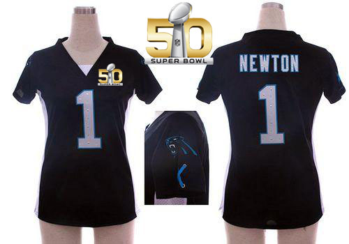 Panthers #1 Cam Newton Black Team Color Draft Him Name & Number Top Super Bowl 50 Women's Stitched NFL Elite Jersey