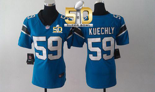 Panthers #59 Luke Kuechly Blue Alternate Super Bowl 50 Women's Stitched NFL Elite Jersey