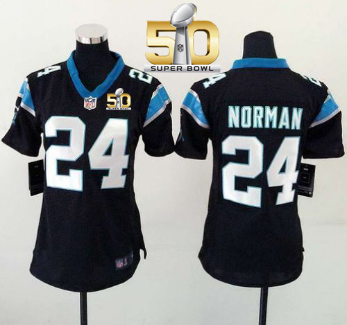 Panthers #24 Josh Norman Black Team Color Super Bowl 50 Women's Stitched NFL Elite Jersey