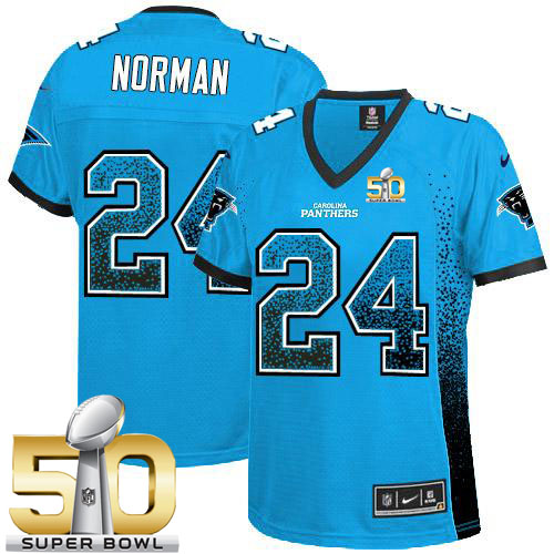 Panthers #24 Josh Norman Blue Alternate Super Bowl 50 Women's Stitched NFL Elite Drift Fashion Jersey