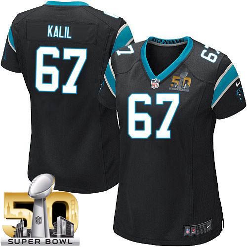 Panthers #67 Ryan Kalil Black Team Color Super Bowl 50 Women's Stitched NFL Elite Jersey