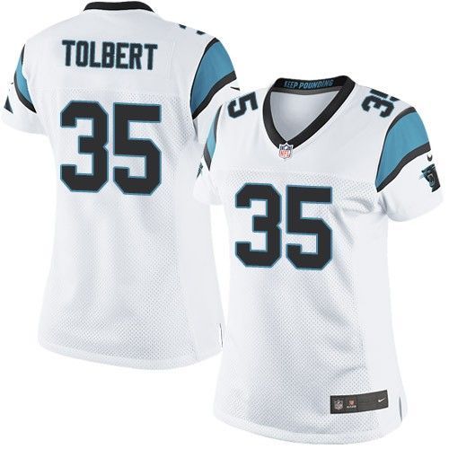 Panthers #35 Mike Tolbert White Women's Stitched NFL Elite Jersey