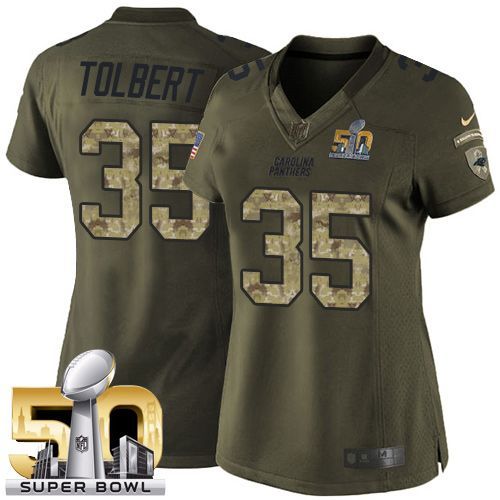 Panthers #35 Mike Tolbert Green Super Bowl 50 Women's Stitched NFL Limited Salute to Service Jersey