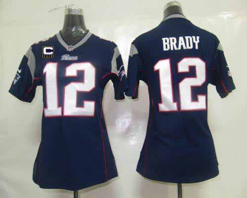 Patriots #12 Tom Brady Navy Blue Team Color With C Patch Women's Stitched NFL Elite Jersey