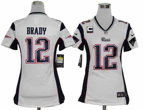 Patriots #12 Tom Brady White With C Patch Women's Stitched NFL Elite Jersey