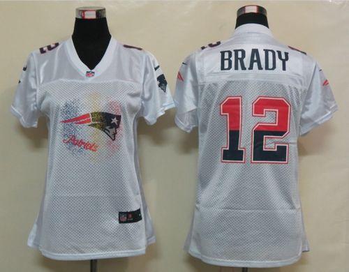 Patriots #12 Tom Brady White Women's Fem Fan NFL Game Jersey