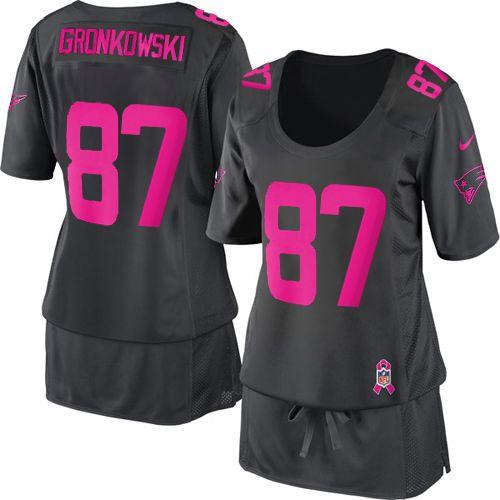 Patriots #87 Rob Gronkowski Dark Grey Women's Breast Cancer Awareness Stitched NFL Elite Jersey