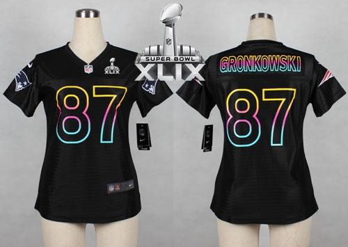 Patriots #87 Rob Gronkowski Black Super Bowl XLIX Women's NFL Fashion Game Jersey