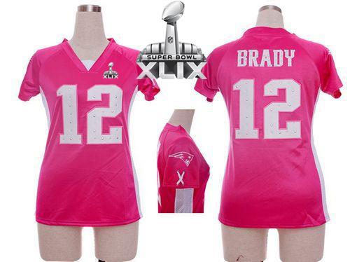 Patriots #12 Tom Brady Pink Draft Him Name & Number Top Super Bowl XLIX Women's Stitched NFL Elite Jersey