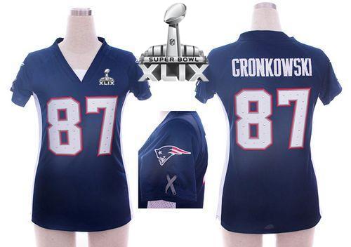 Patriots #87 Rob Gronkowski Navy Blue Team Color Draft Him Name & Number Top Super Bowl XLIX Women's Stitched NFL Elite Jersey