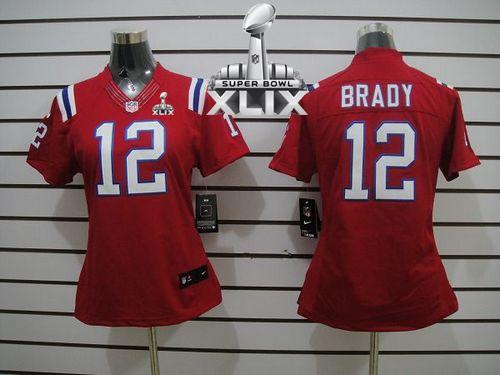 Patriots #12 Tom Brady Red Alternate Super Bowl XLIX Women's Stitched NFL Limited Jersey