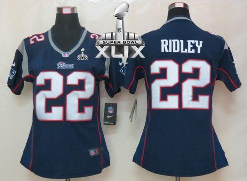 Patriots #22 Stevan Ridley Navy Blue Team Color Super Bowl XLIX Women's Stitched NFL Elite Jersey