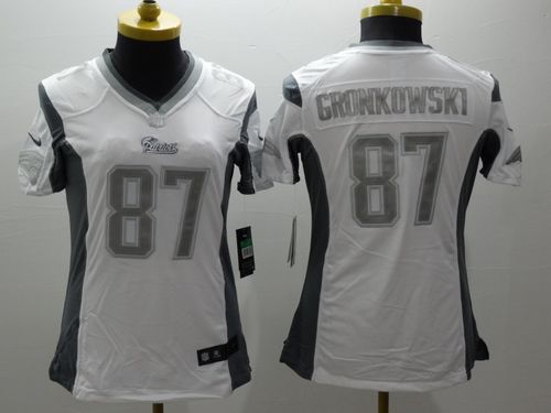 Patriots #87 Rob Gronkowski White Women's Stitched NFL Limited Platinum Jersey
