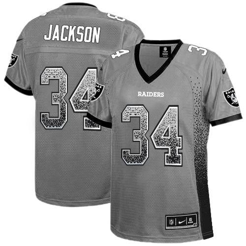 Raiders #34 Bo Jackson Grey Women's Stitched NFL Elite Drift Fashion Jersey