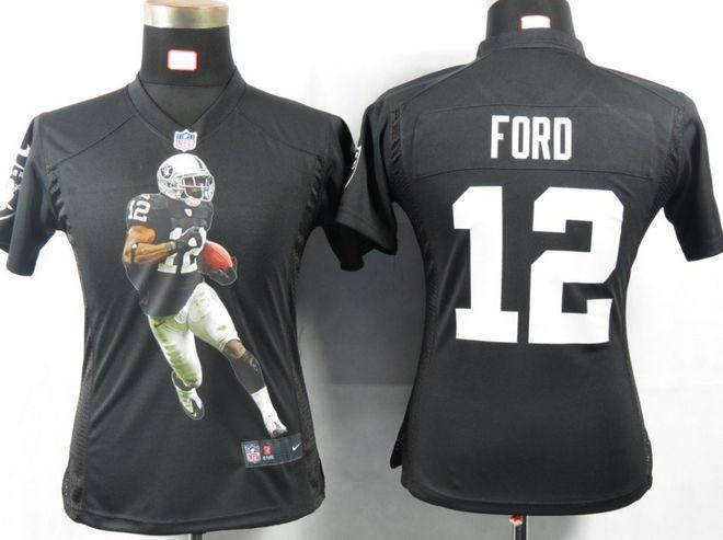 Raiders #12 Jacoby Ford Black Team Color Women's Portrait Fashion NFL Game Jersey