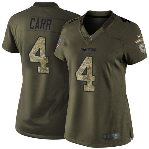 Raiders #4 Derek Carr Green Women's Stitched NFL Limited Salute to Service Jersey