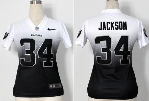 Raiders #34 Bo Jackson White/Black Women's Stitched NFL Elite Fadeaway Fashion Jersey