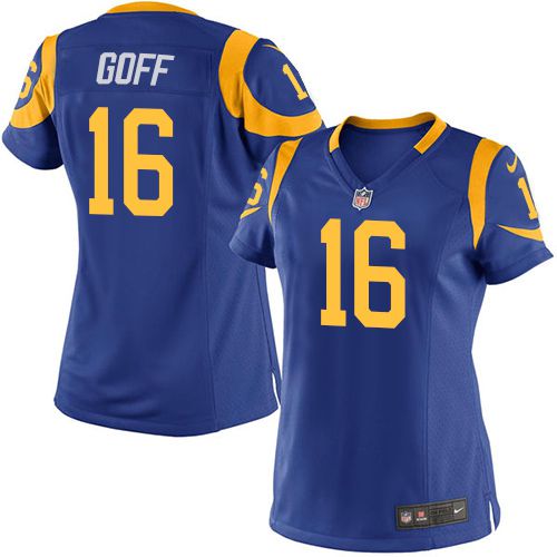Rams #16 Jared Goff Royal Blue Alternate Women's Stitched NFL Elite Jersey