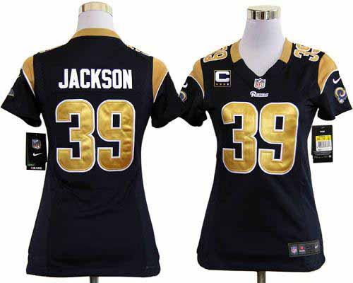 Rams #39 Steven Jackson Navy Blue Team Color With C Patch Women's Stitched NFL Elite Jersey