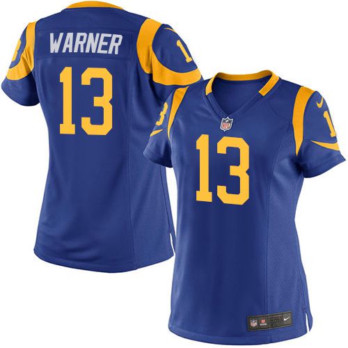 Rams #13 Kurt Warner Royal Blue Alternate Women's Stitched NFL Elite Jersey
