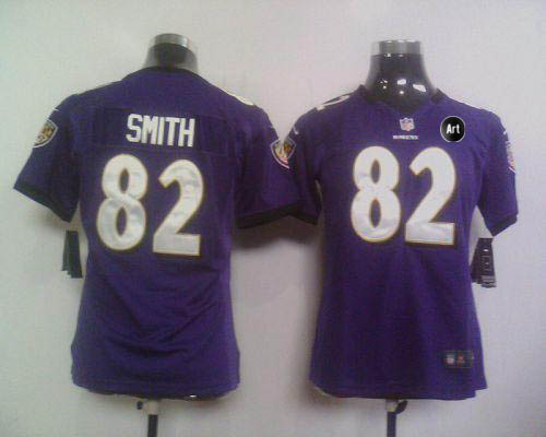 Ravens #82 Torrey Smith Purple Team Color With Art Patch Women's Stitched NFL Elite Jersey