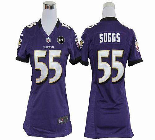 Ravens #55 Terrell Suggs Purple Team Color With Art Patch Women's Stitched NFL Elite Jersey