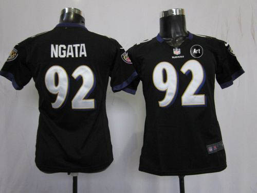 Ravens #92 Haloti Ngata Black Alternate With Art Patch Women's Stitched NFL Elite Jersey
