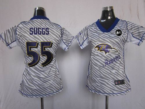 Ravens #55 Terrell Suggs Zebra With Art Patch Women's Stitched NFL Elite Jersey