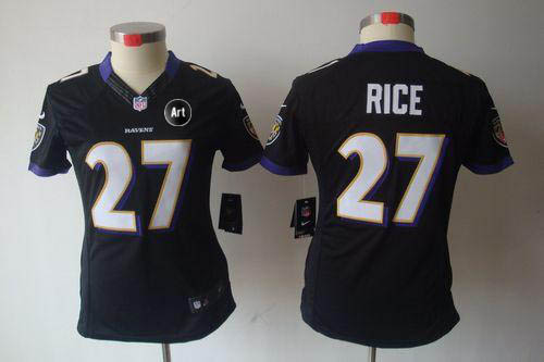 Ravens #27 Ray Rice Black Alternate With Art Patch Women's Stitched NFL Limited Jersey