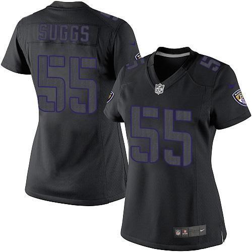 Ravens #55 Terrell Suggs Black Impact Women's Stitched NFL Limited Jersey