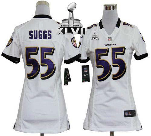 Ravens #55 Terrell Suggs White Super Bowl XLVII Women's Stitched NFL Elite Jersey