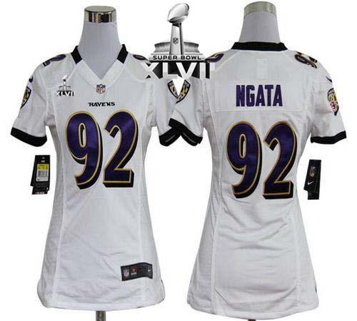 Ravens #92 Haloti Ngata White Super Bowl XLVII Women's Stitched NFL Elite Jersey