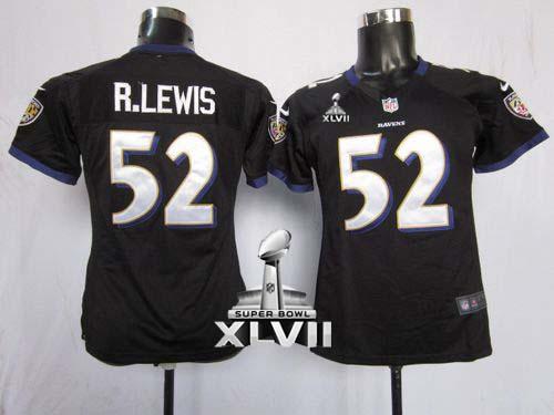 Ravens #52 Ray Lewis Black Alternate Super Bowl XLVII Women's Stitched NFL Elite Jersey